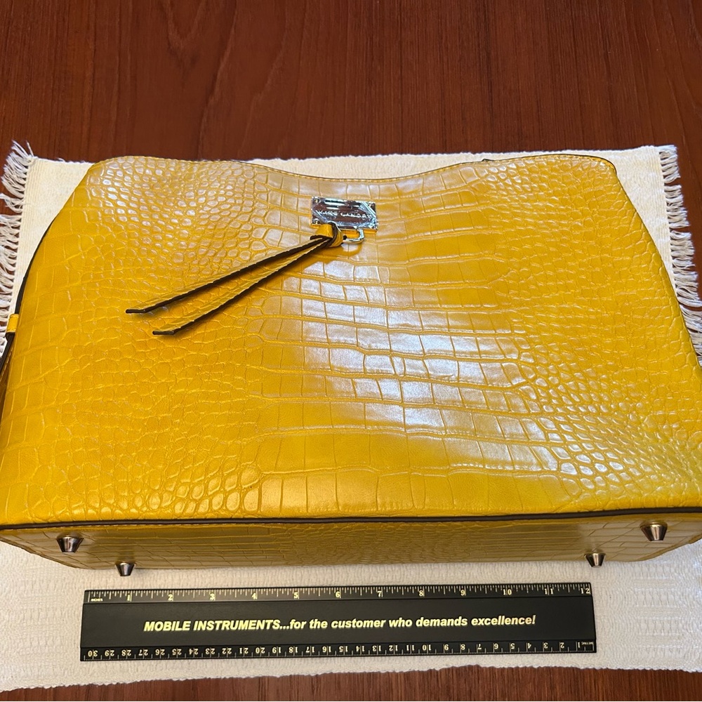 Kate Landry Yellow Crocodile-Embossed Shoulder Bag